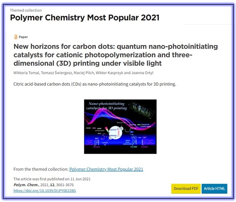 Our article highlighted in Polymer Chemistry Most Popular 2021